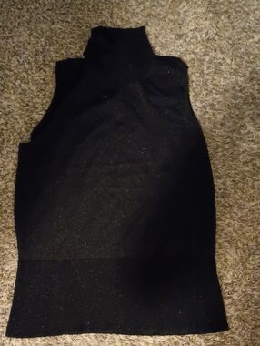 Josephine Chaus Black Sparkle Sleeveless Turtleneck Top Sz L